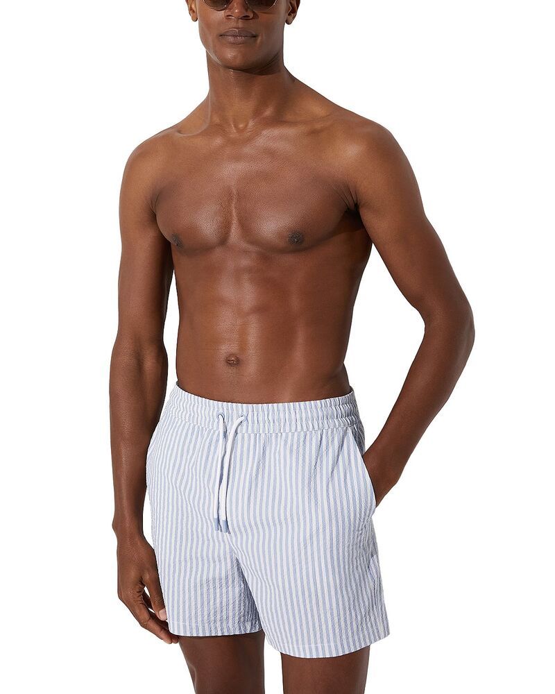 レイス メンズ 水着 ハーフパンツ・ショーツ REISSeersucker 49 Drawstring Swim Trunksoft BlueWhite ホワイト