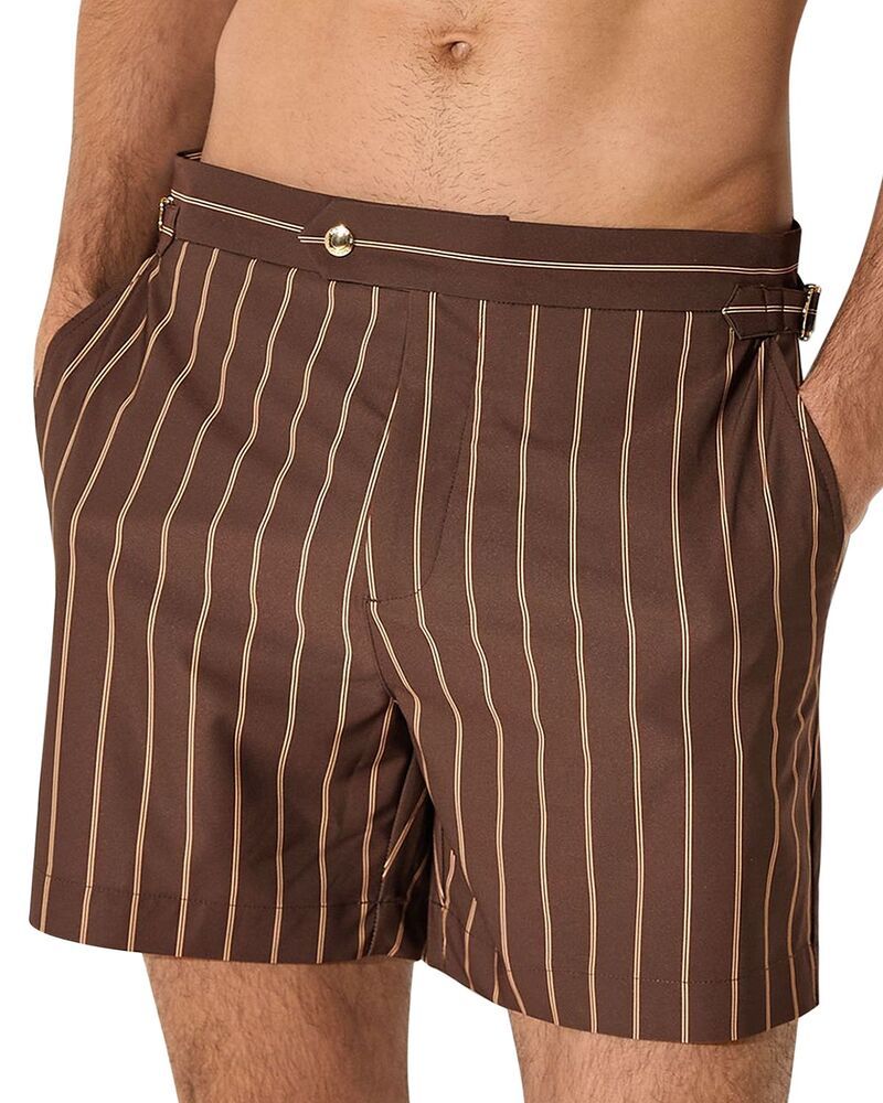 レイス メンズ 水着 ハーフパンツ・ショーツ ショートパンツ REISS Presley Side Adjuster 125 Pinstripe Swim Shorts Dark Brown ブラウン