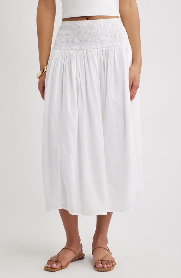 オープンエディット レディース ボトムスカート ミディ Open Edit Smock Waist Midi Skirt WHITE ホワイト