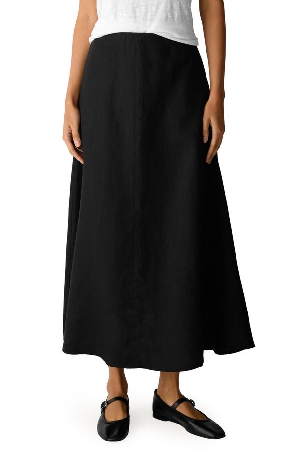 エイリーンフィッシャー レディース ボトムスカート A ライン ミディ リネン Eileen Fisher ALine Organic Linen Midi Skirt BLACK ブラック