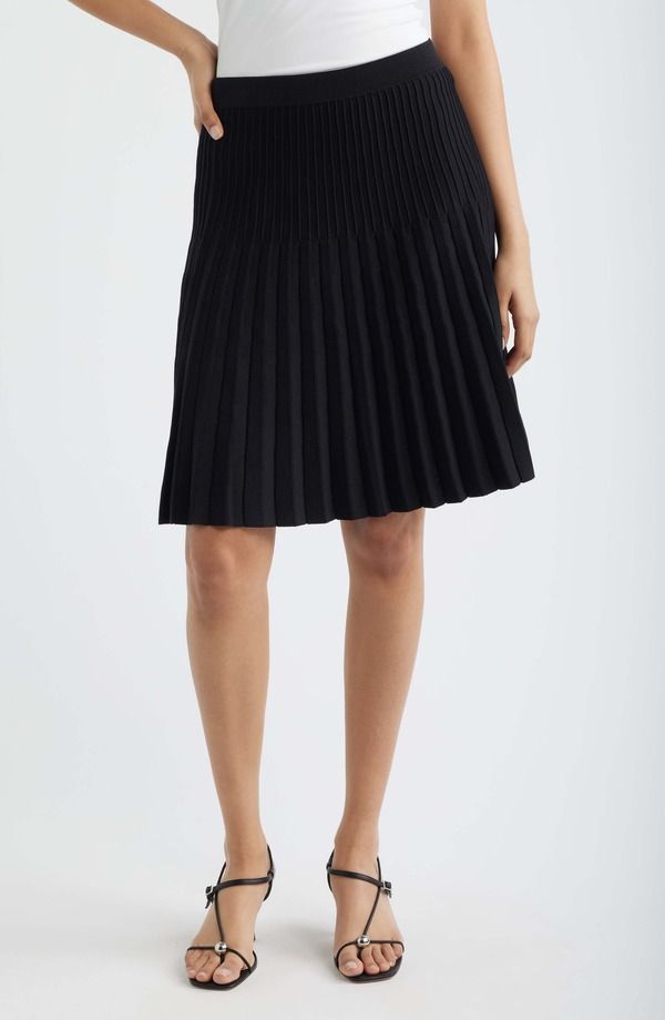 ハロゲン レディース ボトムスカート プリーツ ニット Halogen Pleated Knit Skirt RICH BLACK ブラック