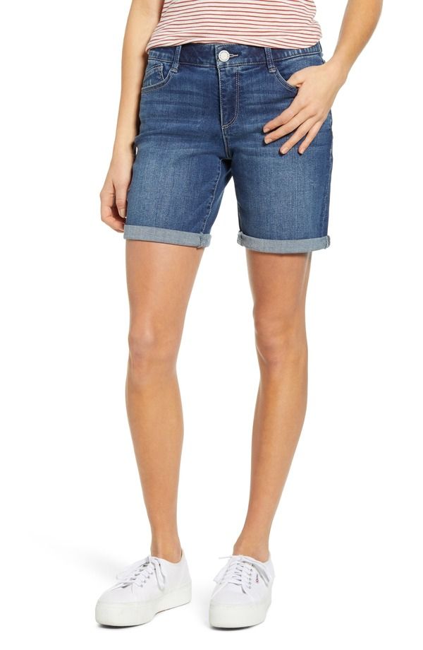 ウィットウィズダム レディース ボトムス デニムパンツ プチ ショートパンツ Wit Wisdom Denim Shorts Petite Regular BLUE ブルー