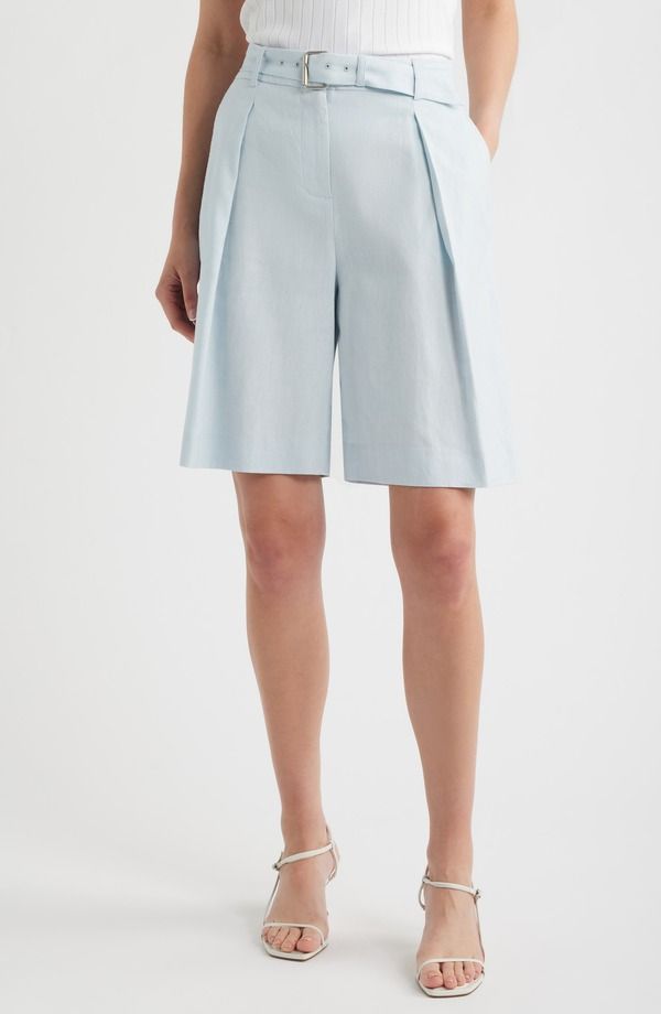 ハロゲン レディース ボトムス ハーフパンツ・ショーツ プリーツ ショートパンツ Halogen Belted Pleated Longer Length Shorts AIRY BLUE ブルー