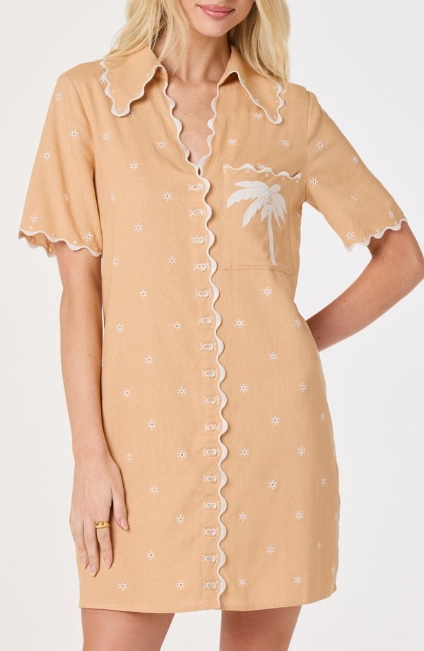 アストール レディース トップス ワンピース シャツ ASTR the Label Noelle Scallop Trim Shirtdress PEACH ピーチ