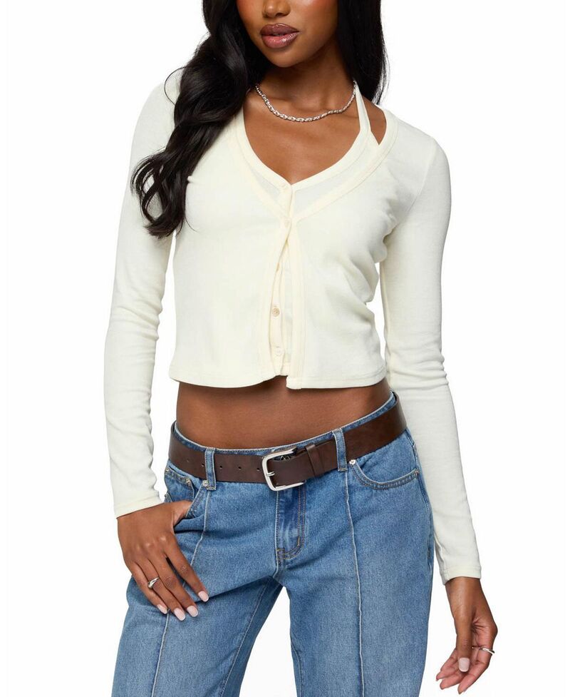 アディクテッド レディース アウター カーディガン ニット ホルター Edikted Cardigan Halter Two Piece Knitop Cream クリーム 12,946円