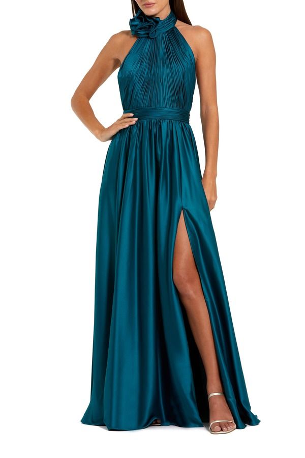 マックダガル レディース トップス ワンピース シフォン ホルター Mac Duggal Rosette Halter Chiffon Eveningown Ocean Blue ブルー