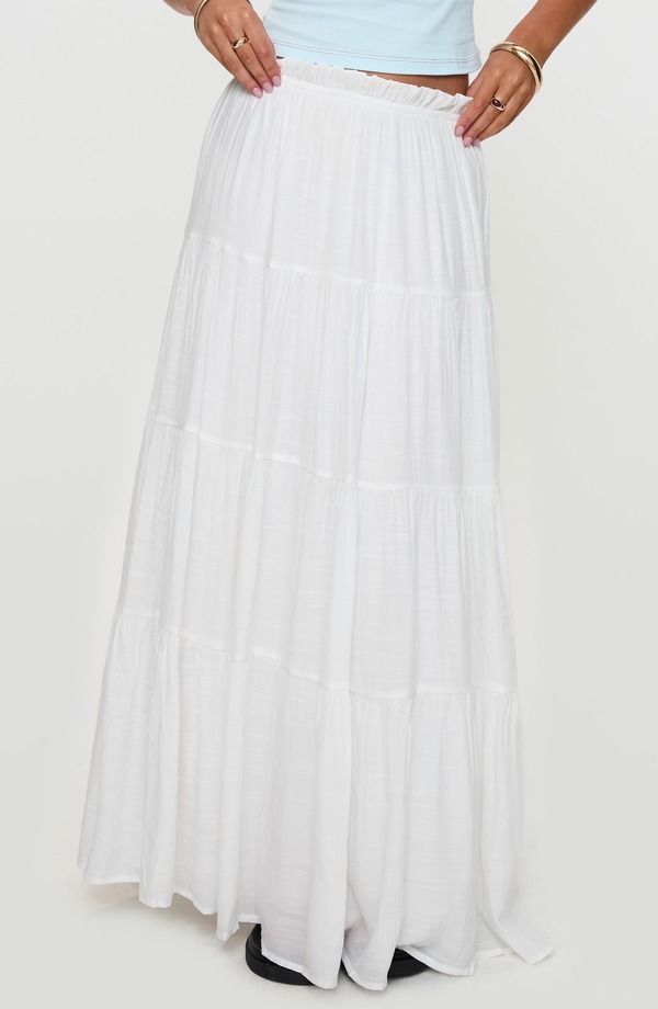 プリンセスポリー レディース ボトムスカート ティアード マキシ Princess Polly Mya Tie red Maxi Skirt WHITE ホワイト