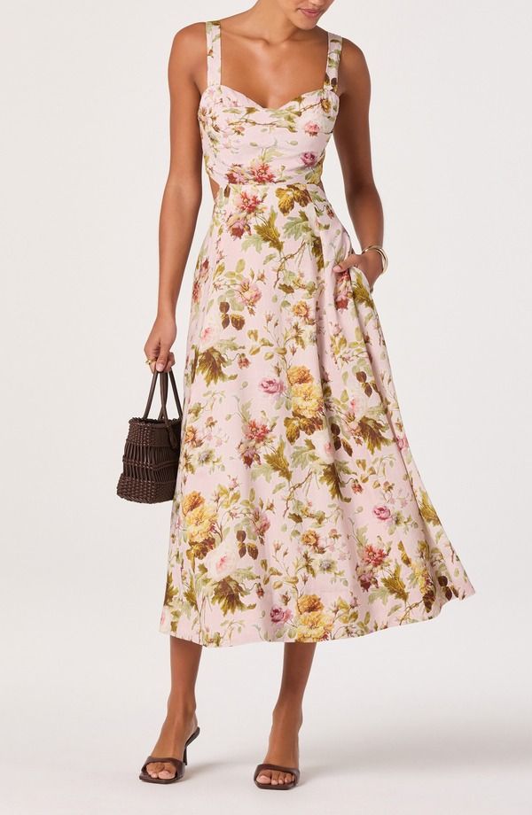 アストール レディース トップス ワンピース フラワー柄 フラワー ASTR the Label Ciana Floral Tie Strap Dress PINK GREEN BLOOM ピンク