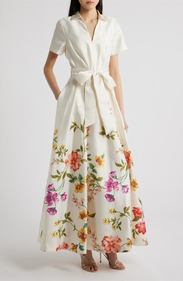 タハリエーエスエル レディース トップス ワンピース プリント Tahari ASL Printie Waist Gown CREME BLUSH ブラッシュ