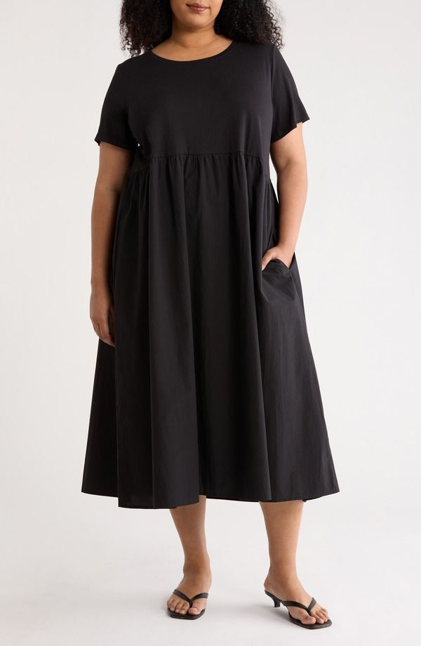 エイリーンフィッシャー レディース トップス ワンピース プラスサイズ ミディ コットン Eileen Fisher Mixed Media Organicotton Midi Dress Plus