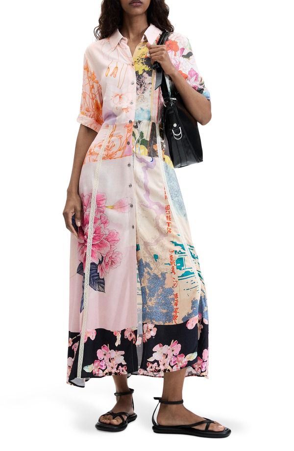 デジグアル レディース トップス ワンピース フラワー柄 プリント シャツ フラワー Desigual Floral Mixed Print Shirtdress PINK ピンク