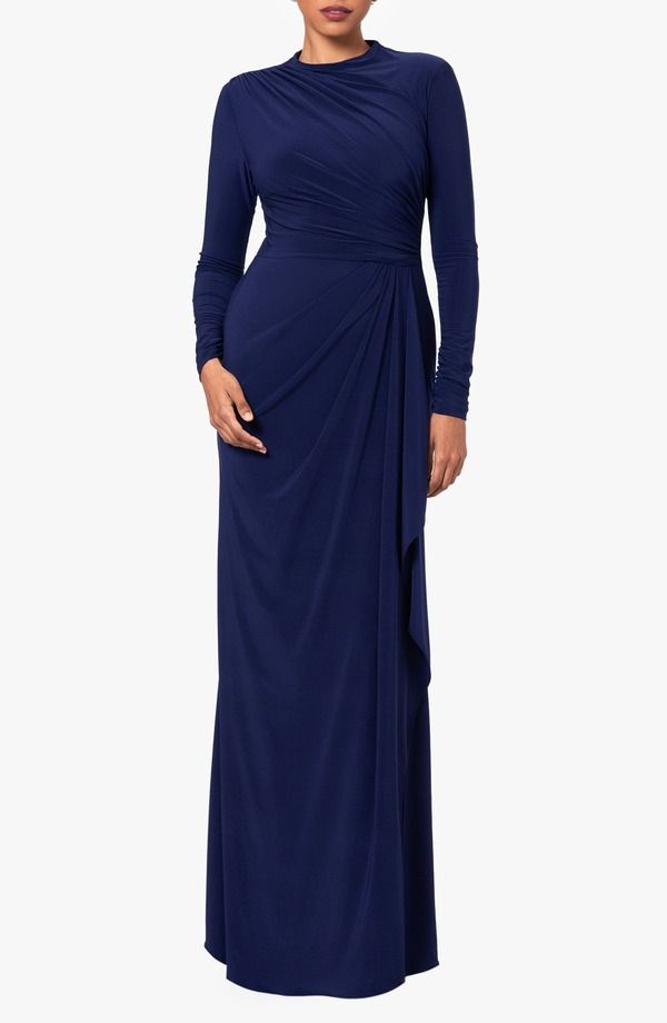 ベッツィアンドアダム レディース トップス ワンピース フリル Betsy Adam Ruffle Long Sleeve Sheath Gow nAVY ネイビー