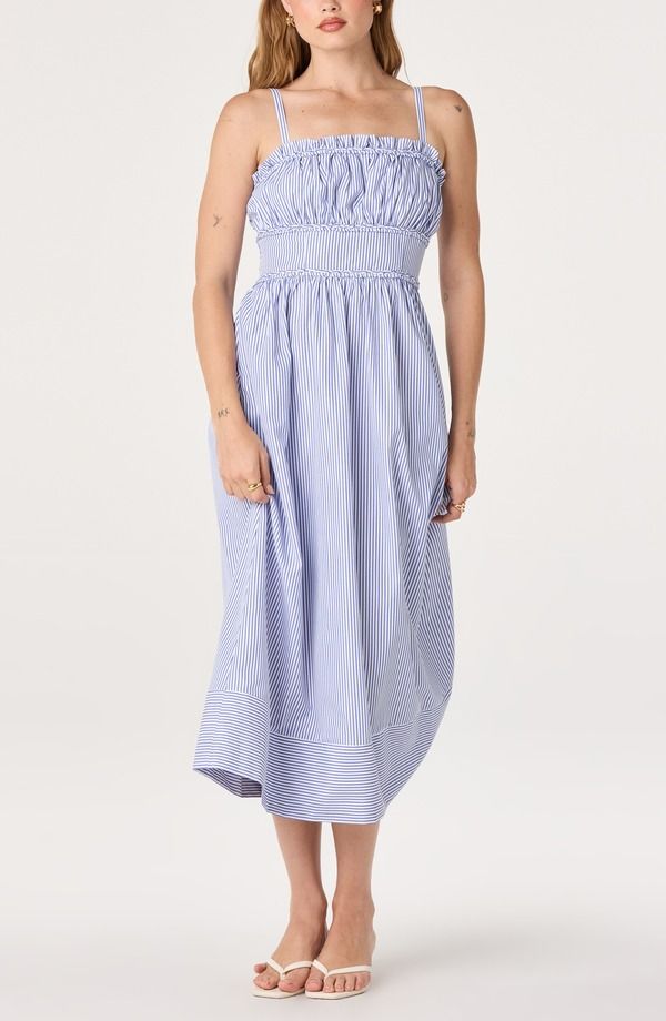 アストール レディース トップス ワンピース ミディ ASTR the Label Montserrat Stripe Midi Dress BLUE STRIPE ブルー 26,850円
