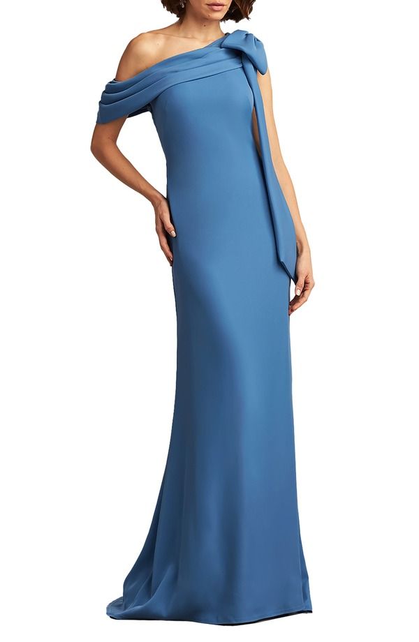 タダシショージ レディース トップス ワンピース クレープ ワンショルダー Tadashi Shoji OneShoulder Crepe Column Gown CADET BLUE ブルー
