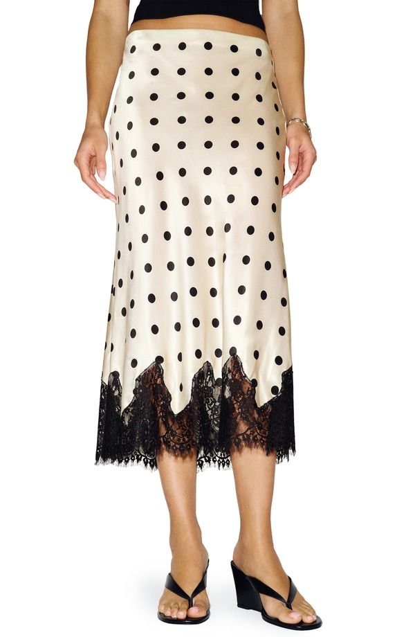 リフォーメーション レディース ボトムスカート レーストリム ミディ シルク レース Reformation Carolina Lace Trim Silk Midi Skirt SUNDAE DOT