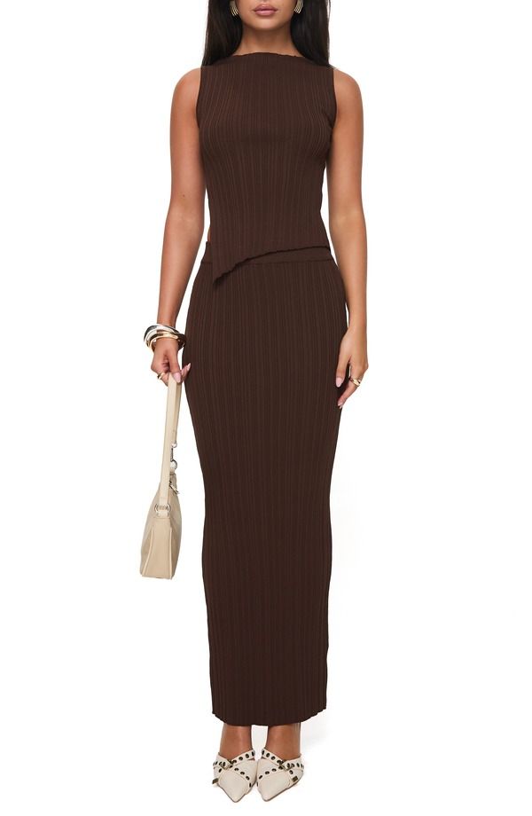 プリンセスポリー レディース トップス ワンピース ノースリーブ Princess Polly Basile Rib Sleeveless TwoPiece Dress BROWN ブラウン