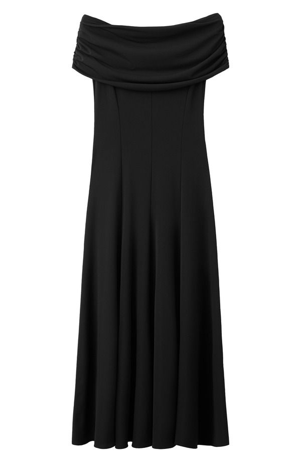マンゴ レディース トップス ワンピース マキシ MANGOff the Shoulder Fla red Maxi Dress BLACK ブラック