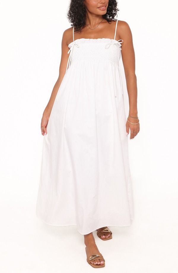 ペタルアンドパップ レディース トップス ワンピース シャーリング マキシ Petal Pup Josie Smocked Maxi Dress WHITE ホワイト