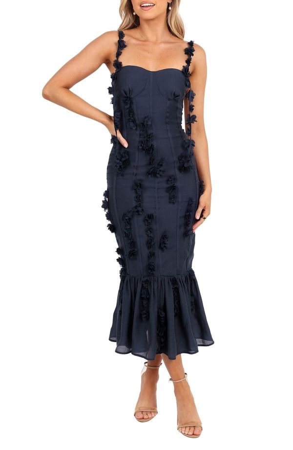 ペタルアンドパップ レディース トップス ワンピース ミディ Petal Puposedly Rosette Mermaid Midi Dress NAVY ネイビー