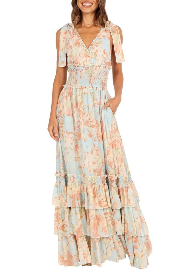 ペタルアンドパップ レディース トップス ワンピース ティアード フラワー柄 プリント ノースリーブ マキシ フラワー Petal Pup Christabel Floral Print Sleeve