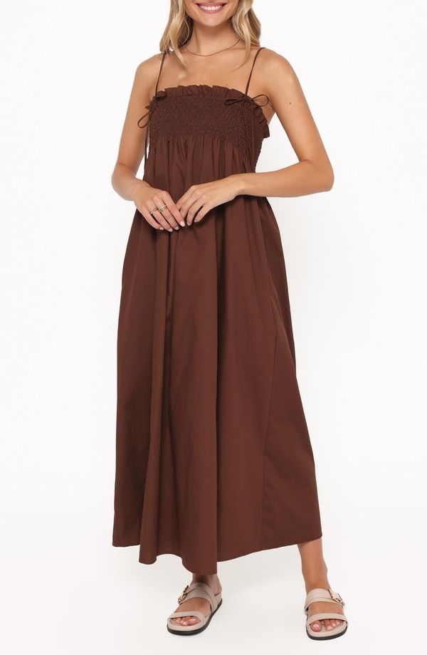 ペタルアンドパップ レディース トップス ワンピース シャーリング マキシ Petal Pup Josie Smocked Maxi Dress BROWN ブラウン