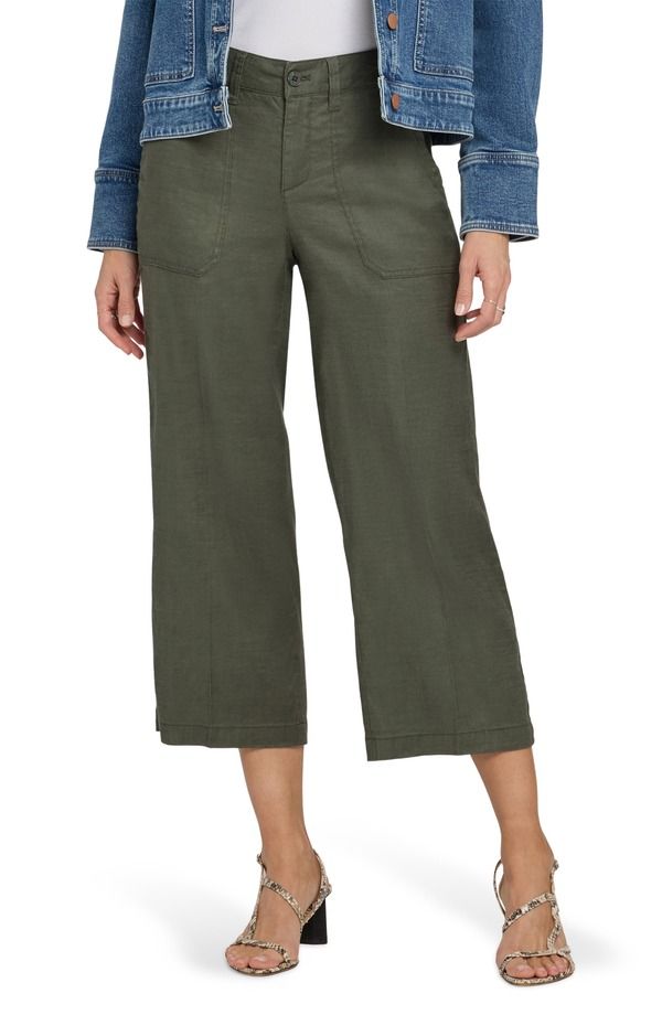 エヌワイディージェイ レディース ボトムス カジュアルパンツ ワイドレッグ リネン NYDJ Linen Blend Crop Wide Leg Pants DESERT GREEN グリーン