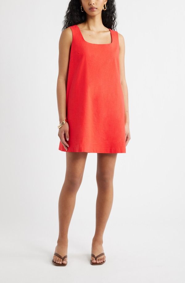 オープンエディット レディース トップス ワンピース リネン Open Edit Linen Blend Shift Dress RED TOMATO レッド