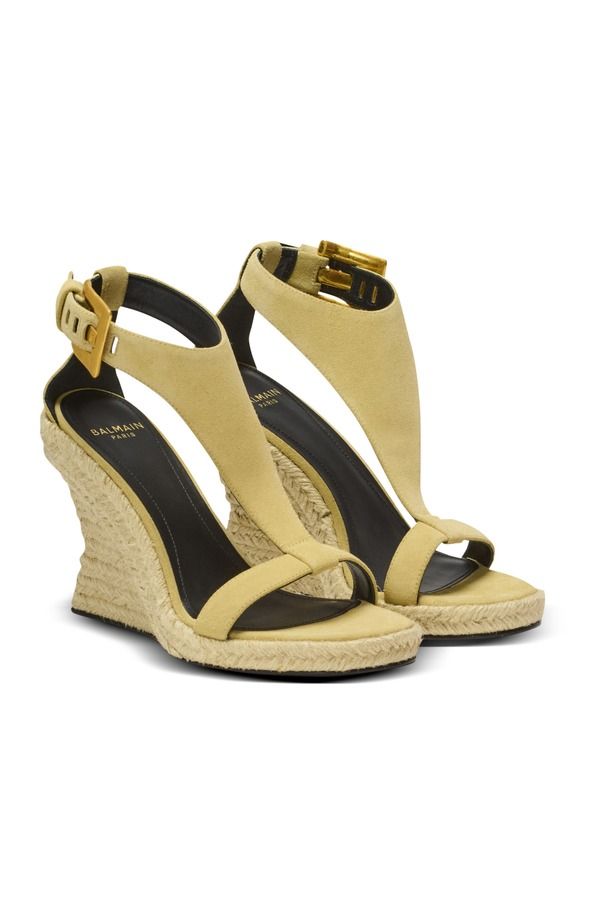 バルマン レディース シューズ スニーカー スエード Balmain Anthem wedgespadrilles in suede Women beige ベージュ
