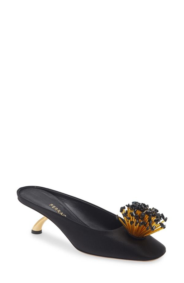 フェラガモ レディース シューズ スニーカー ヒール FERRAGAMO Safi Beaded Kitten Heel Mule BLACK ブラック
