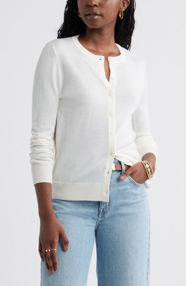 キャスロン レディース アウター カーディガン ウール Caslon Merino Wool Blend Cardigan WHITE ホワイト