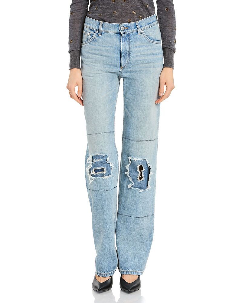 ステラマッカートニー レディース ボトムス デニムパンツ ジーンズ Stella McCartney Distressed Patch Straight Jeans in Mid Blue ブルー