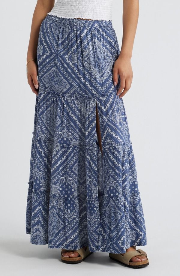 ビーピー レディース ボトムスカート ティアード マキシ BP Meredith Bloom Tie red Maxi Skirt BLUE IVORY BANDANA アイボリー