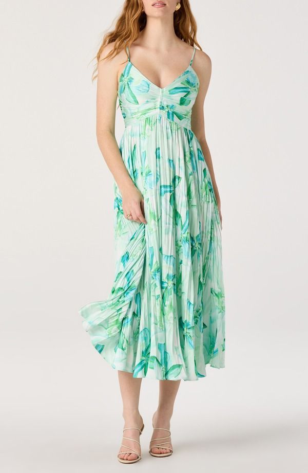 アストール レディース トップス ワンピース フラワー柄 ギャザー ミディ フラワー ASTR the Label Maeve Floral Ruched Midi Dress TEAL MULTI