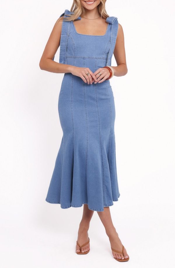 ペタルアンドパップ レディース ボトムス デニムパンツ ミディワンピース ミディ Petal Pup Eugenia Tie Strap Denimidi Dress INDIGO DENIM インデ