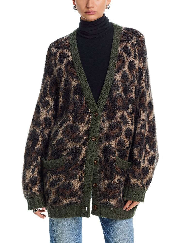 アールサーティーン レディース アウター カーディガン Vネック セーター R13 V Neck Cardigan Sweater Brown Leopard Mohair ブラウン