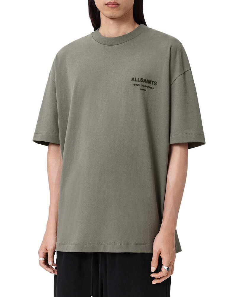 オールセインツ メンズ トップス Tシャツ ロゴ ALLSAINTS Oversized Xander Logo Tee Maple Green グリーン