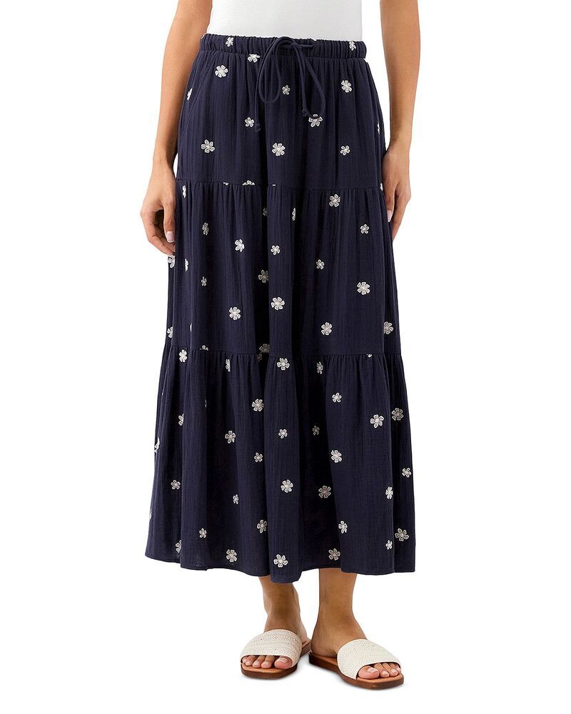 カレンケーン レディース ボトムスカート ティアード ミディ 刺繍 Karen Kanembroide red Tie red Midi Skirt Navy ネイビー
