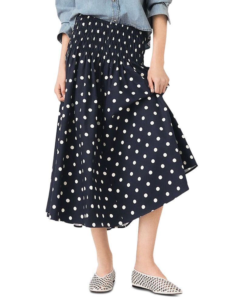 マージュ レディース ボトムスカート コットン Maje Long Cotton Skirt Navy Dots Print ネイビー