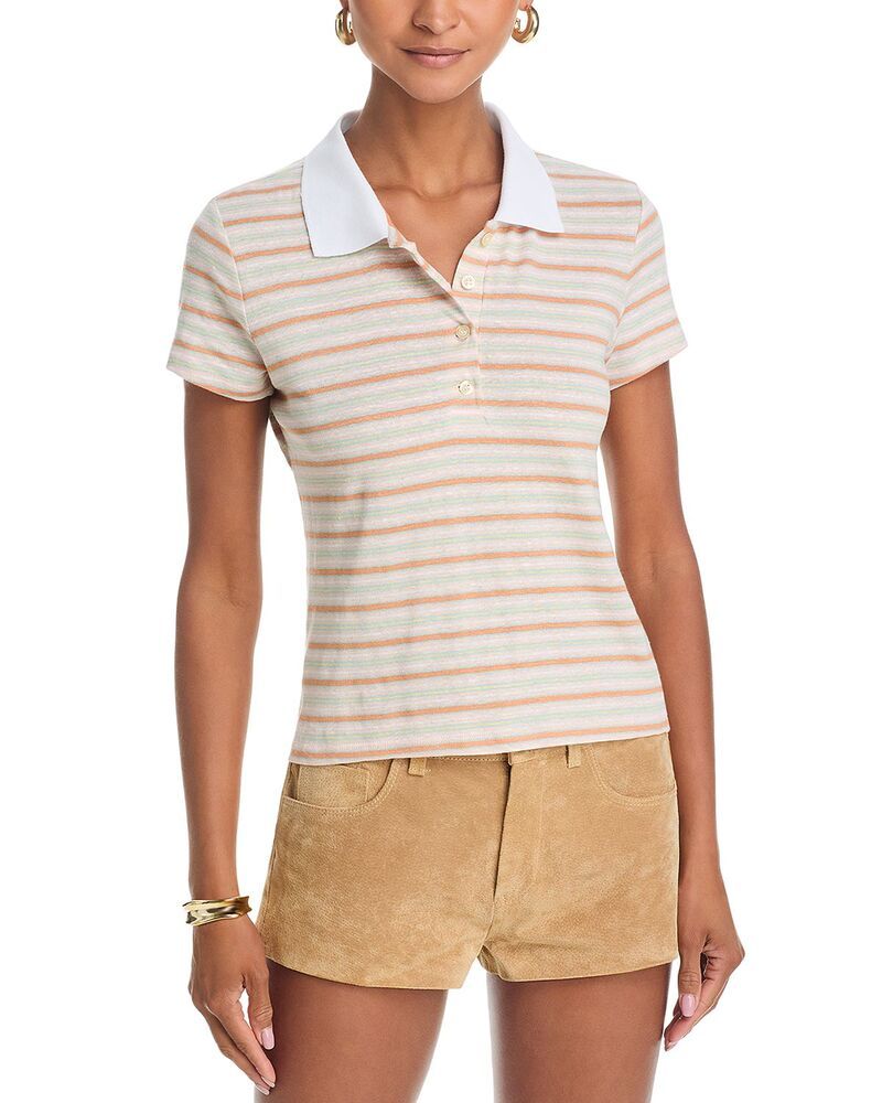 フレーム レディース トップス ポロシャツ FRAME The Stripe Short Sleeve Polo Pink Sand ピンク 47,280円