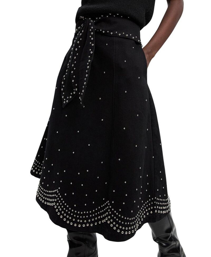 カレンミレン レディース ボトムスカート ミディ Karen Millen Studded Tie Belt Midi Skirt Black ブラック