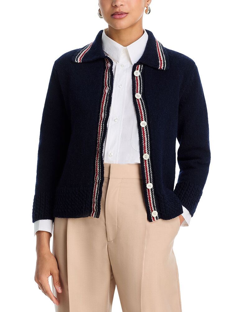 トムブラウン レディース アウター カーディガン ウール Thom Browne Colla red Wool Blend Cardiga navy ネイビー