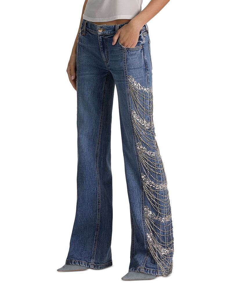 アリスアンドオリビア レディース ボトムス デニムパンツ ローライズ ジーンズ Alice and Olivia Roxie Low Risembellished Jeans in Brooklyn