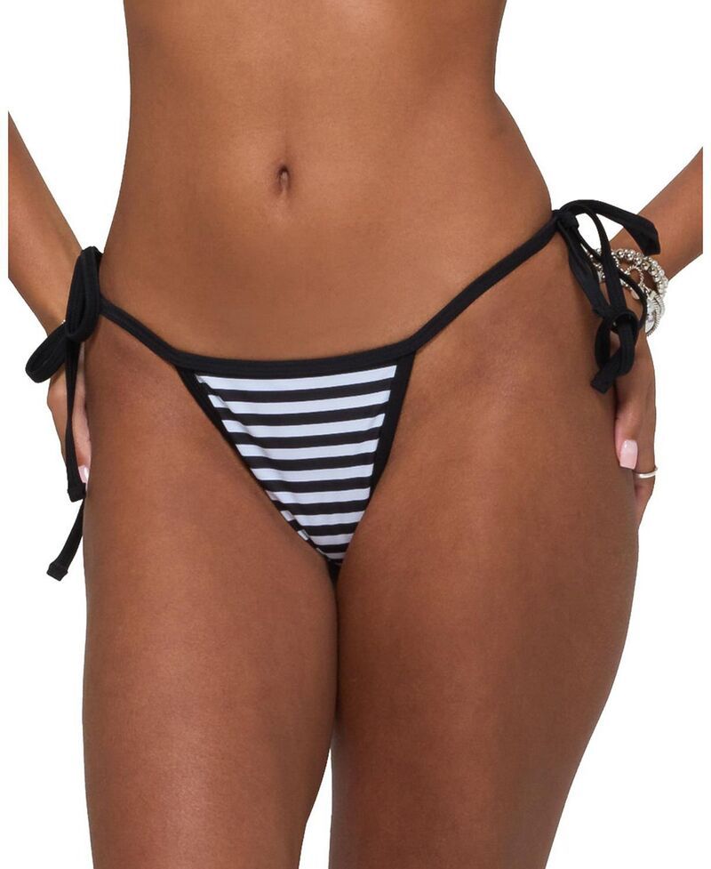 アディクテッド レディース 水着 ボトムスのみ Edikted Mckayla Striped String Bikini Bottom BlackAndWhite ホワイト