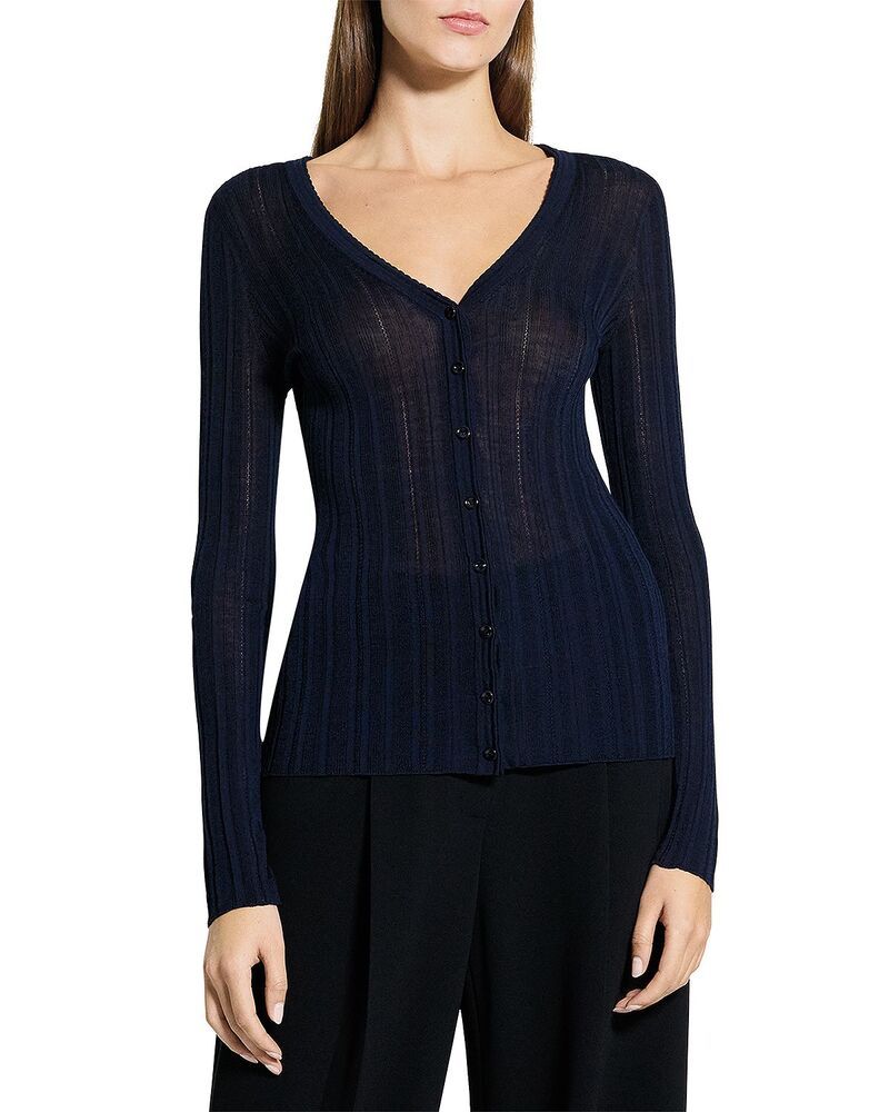 セオリー レディース アウター カーディガン Vネック Theory Novel Rib V Neck Cardigan Dark Navy ネイビー