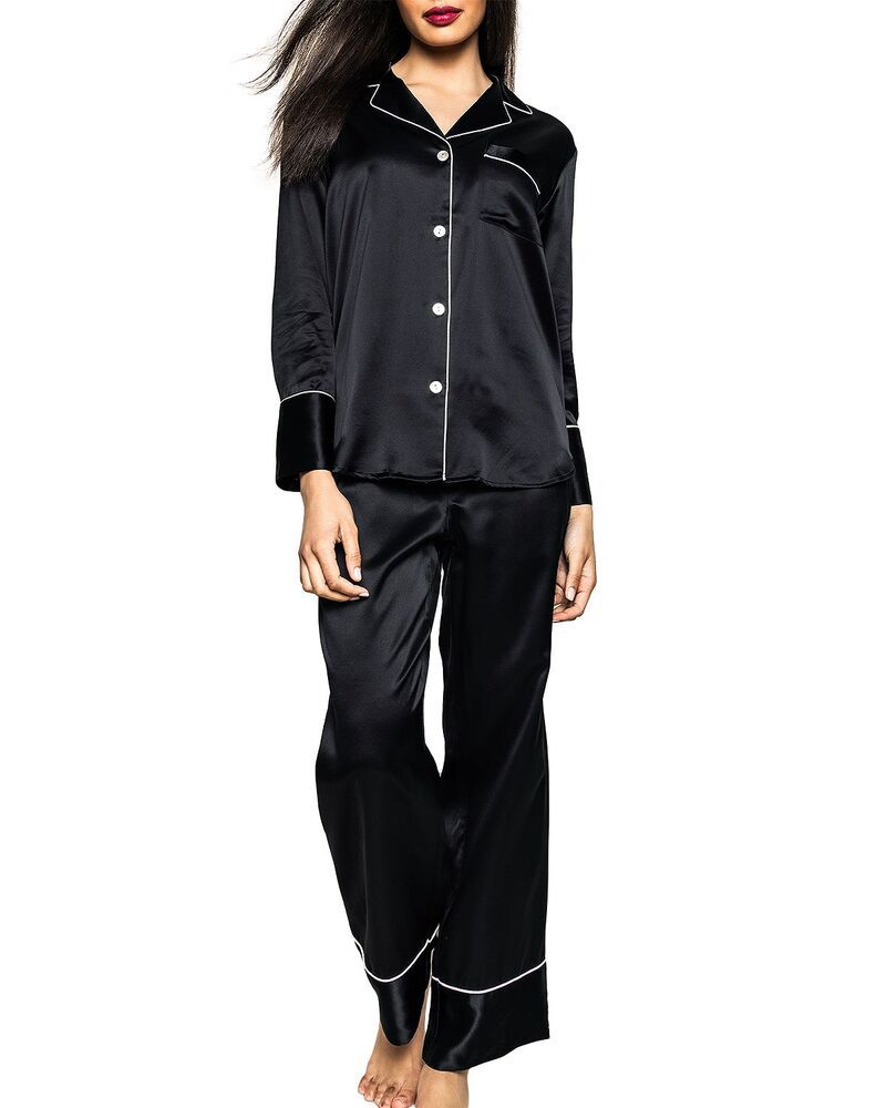 プティットプリュム レディース アンダーウェア ナイトウェア シルク Petite Plume Mulberry Silk Pajama Set Black ブラック
