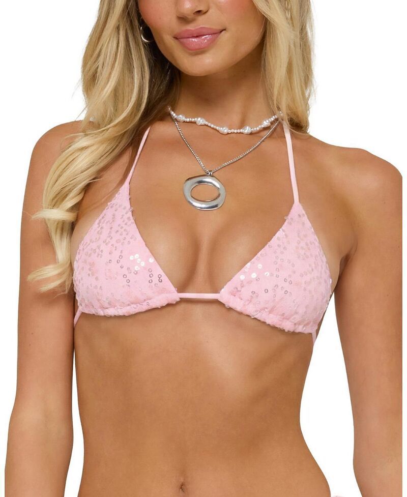 アディクテッド レディース 水着 トップのみ スパンコール Edikted Naomey Sequin Triangle Bikini Top LightPink ピンク