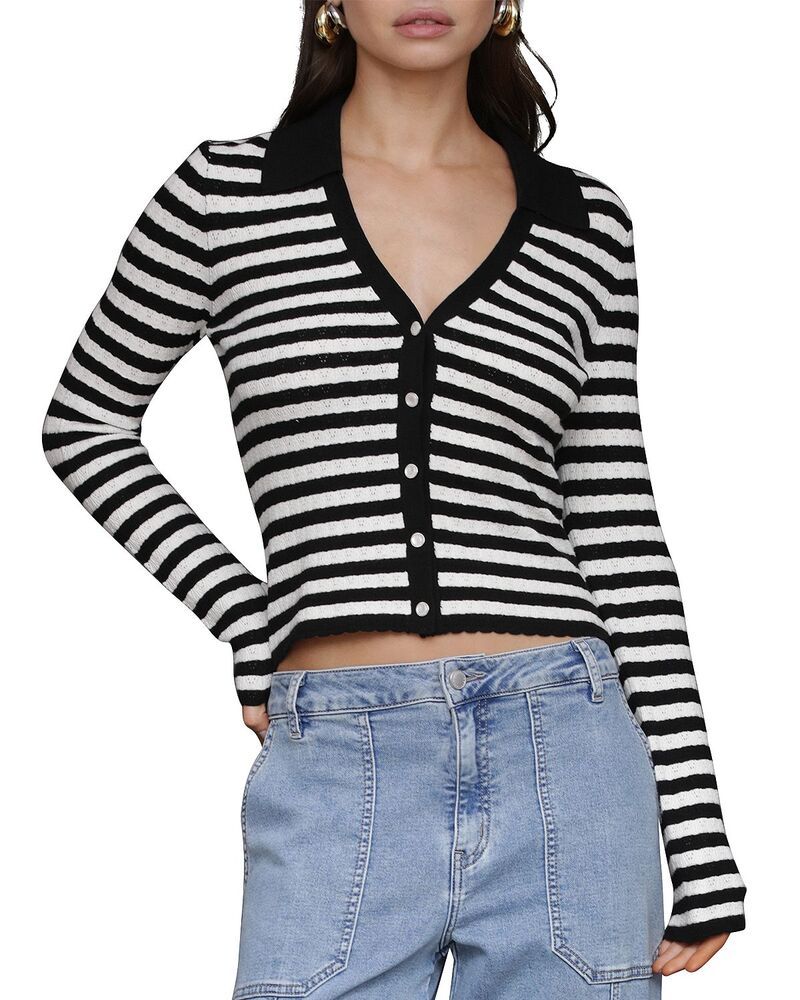 アヴェックレフィーユ レディース アウター カーディガン ポロシャツ Avec Les Filles Polo Cardigan BlackCream クリーム