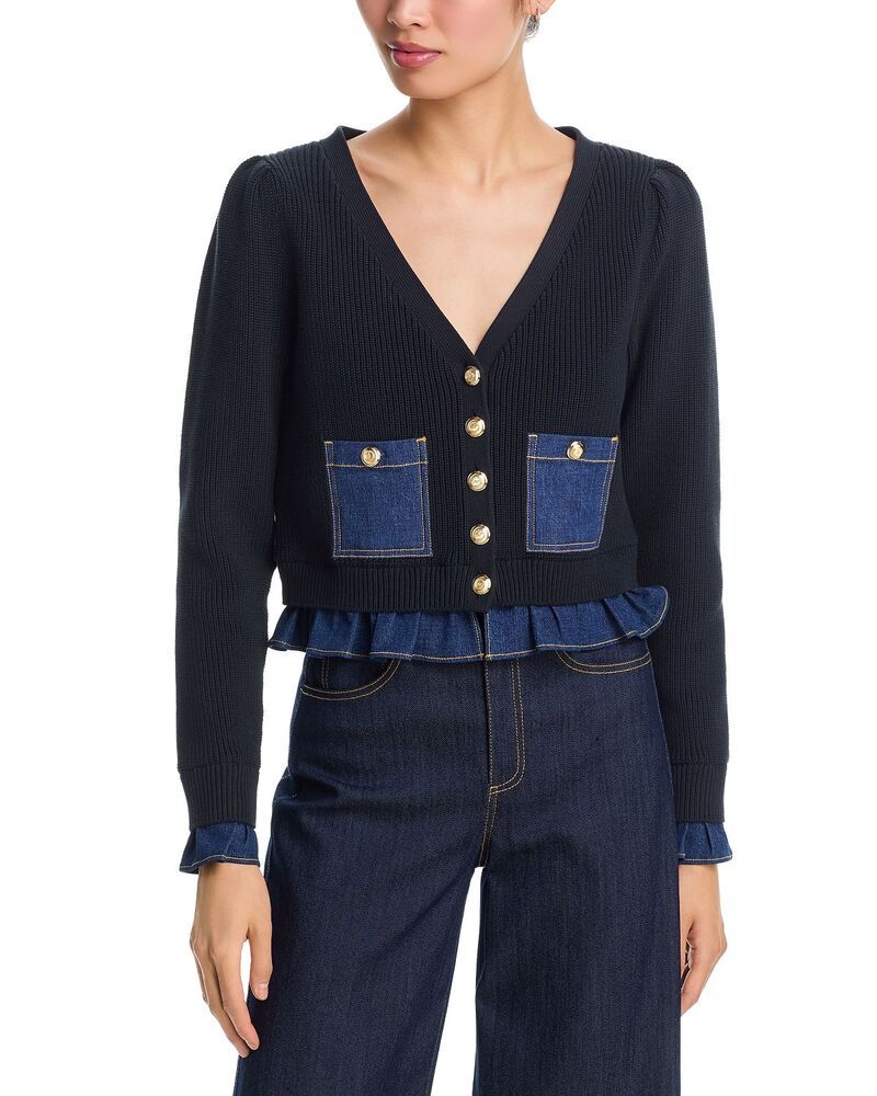 サンク セプト レディース アウター カーディガン セーター デニム Cinq Sept Lilly Denim Detail Cardigan Sweater BlackTwilight ブラック