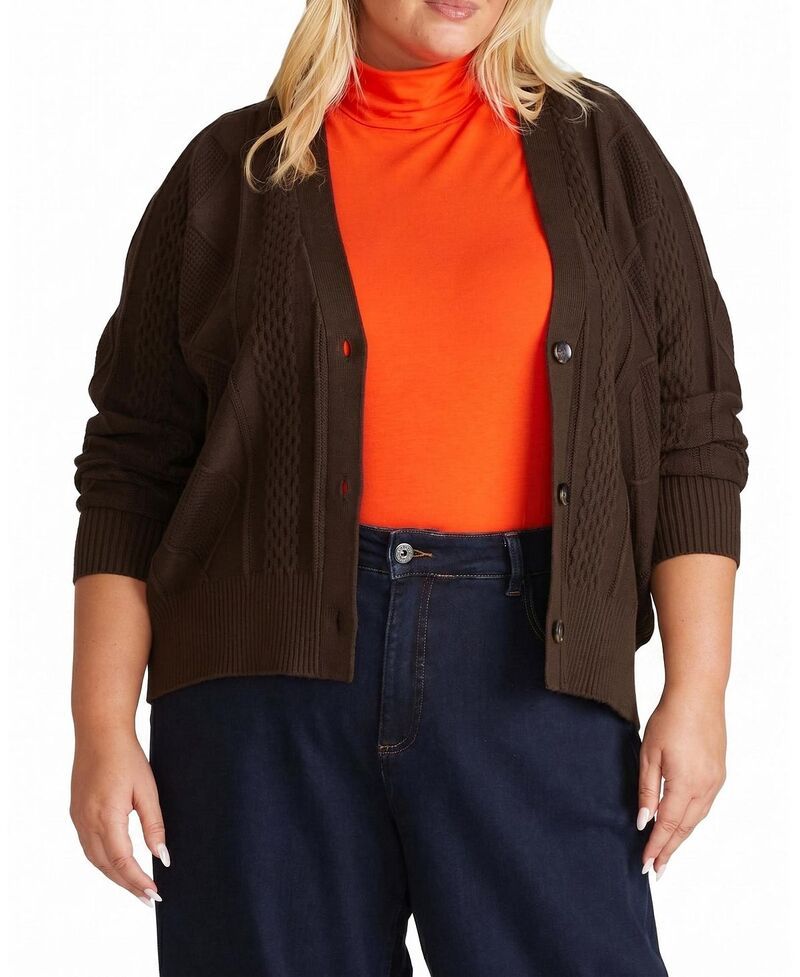 ユニバーサル スタンダード レディース アウター カーディガン プラスサイズ ニット Universal Standard Womens Plus Cable Knit Cardigan Espres