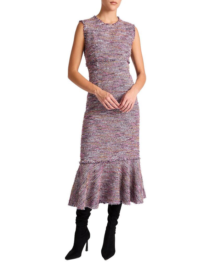 サントレッリ レディース ボトムスカート ミディ ツイード ノースリーブ Santorelli Andi Sleeveless Tweed Midi Sheath Dress with Fla red